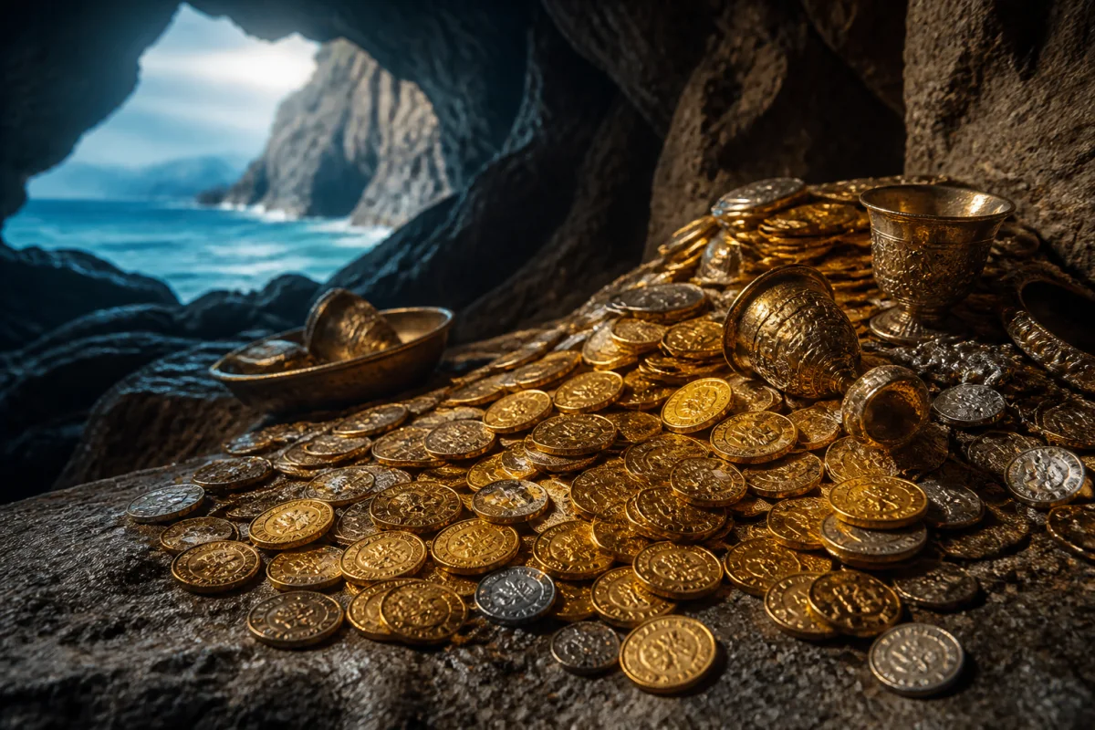 Flint's gold and silver treasure stored in a coastal cave